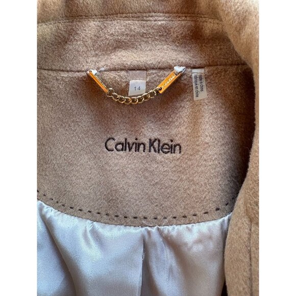 Calvin Klein Womens Camel Wool-Blend Coat Button Front Size 14 Timeless Outerwe - Picture 6 of 11